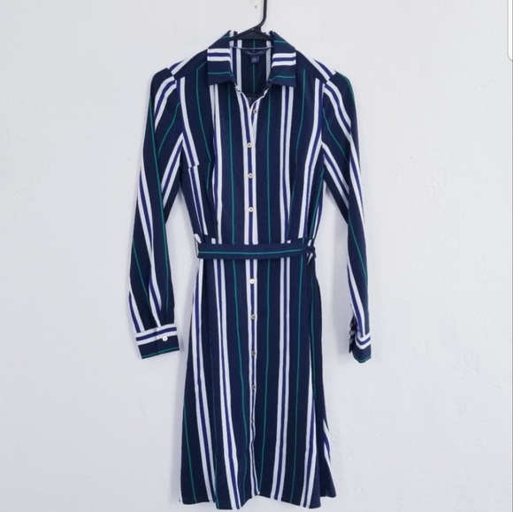 Tommy Hilfger  Women Navy Long Sleeve Striped Shirt Dress Size XXS - Picture 4 of 7